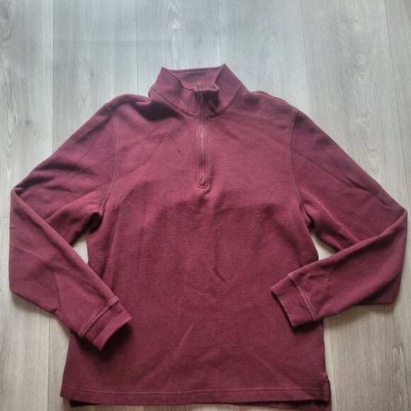 L.L.Bean Men's Burgundy 100% Cotton Quarter-Zip Pullover Sweater Size L Made In - Picture 2 of 4